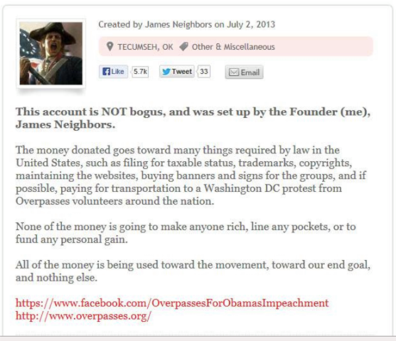 Screenshot of James Neighbors GoFund page.